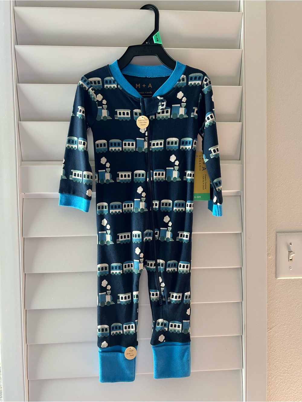 Organic Blue Train 2Way Zipper Sleeper Pajamas M+A by Monica + Andy 6-9m